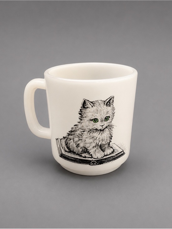 Glasbake Other - Glasbake Milk Glass Mug with Kitten